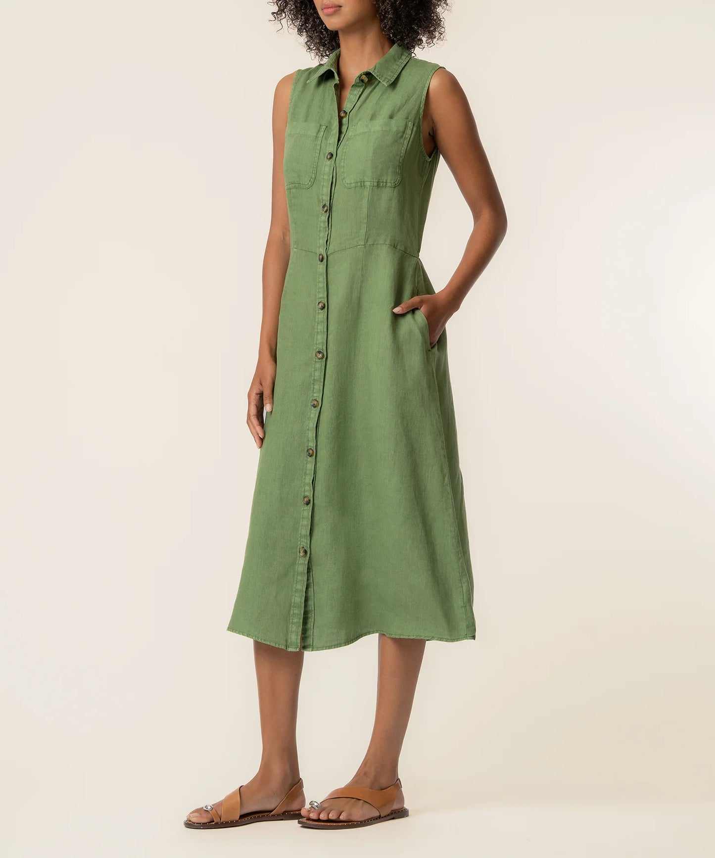 KUT Bowie Linen Dress - Olive