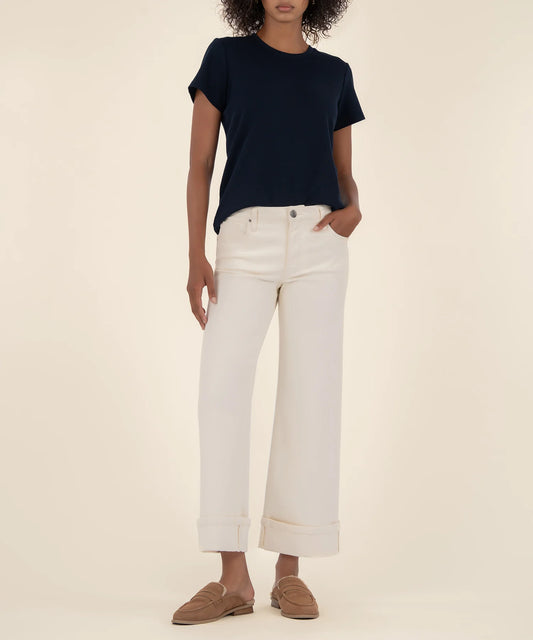 KUT Meg High Rise Wide Leg - Candle -Roll-up Jean