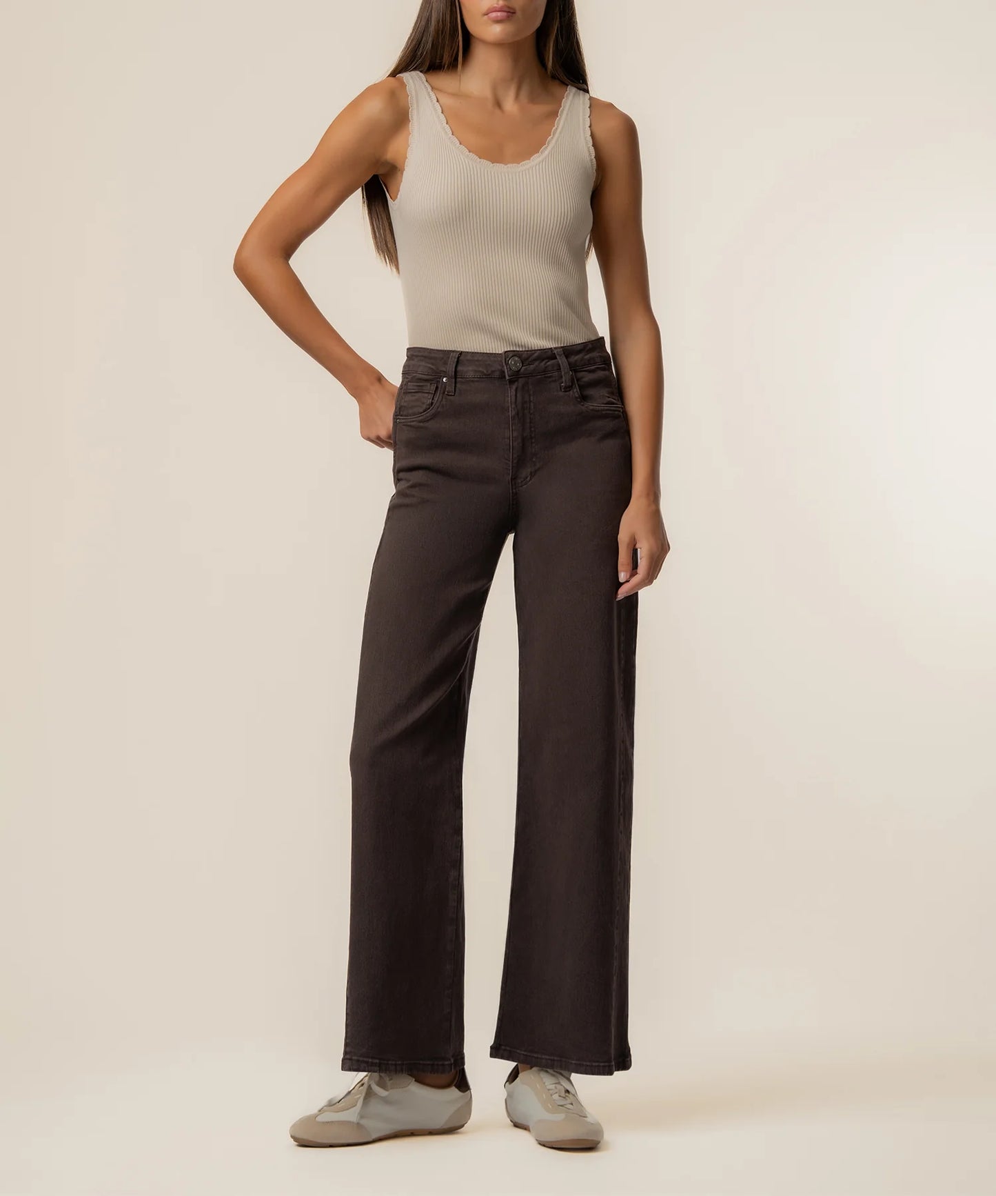 KUT Meg High Rise Wide Leg Side Panel - Chocolate