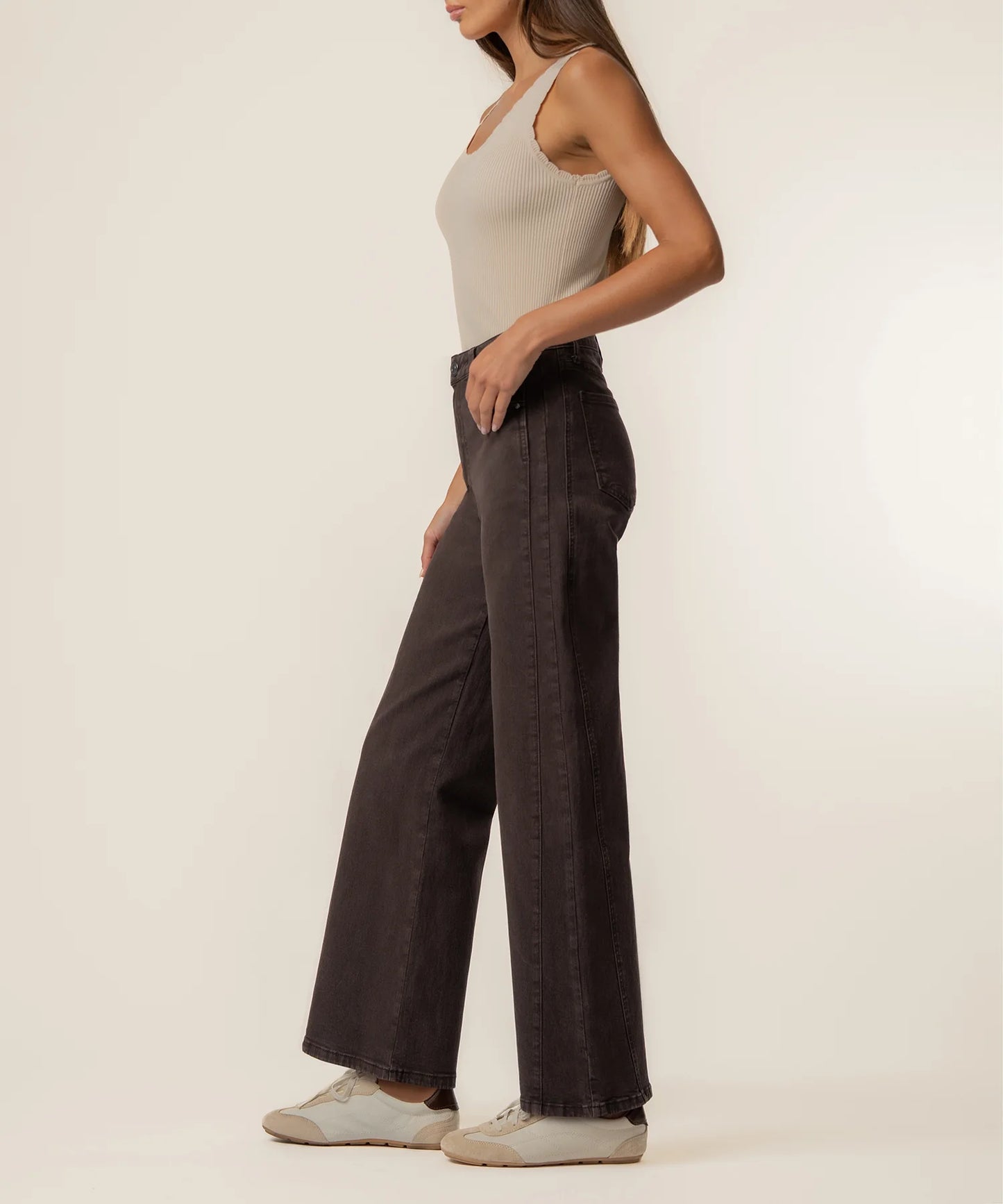 KUT Meg High Rise Wide Leg Side Panel - Chocolate