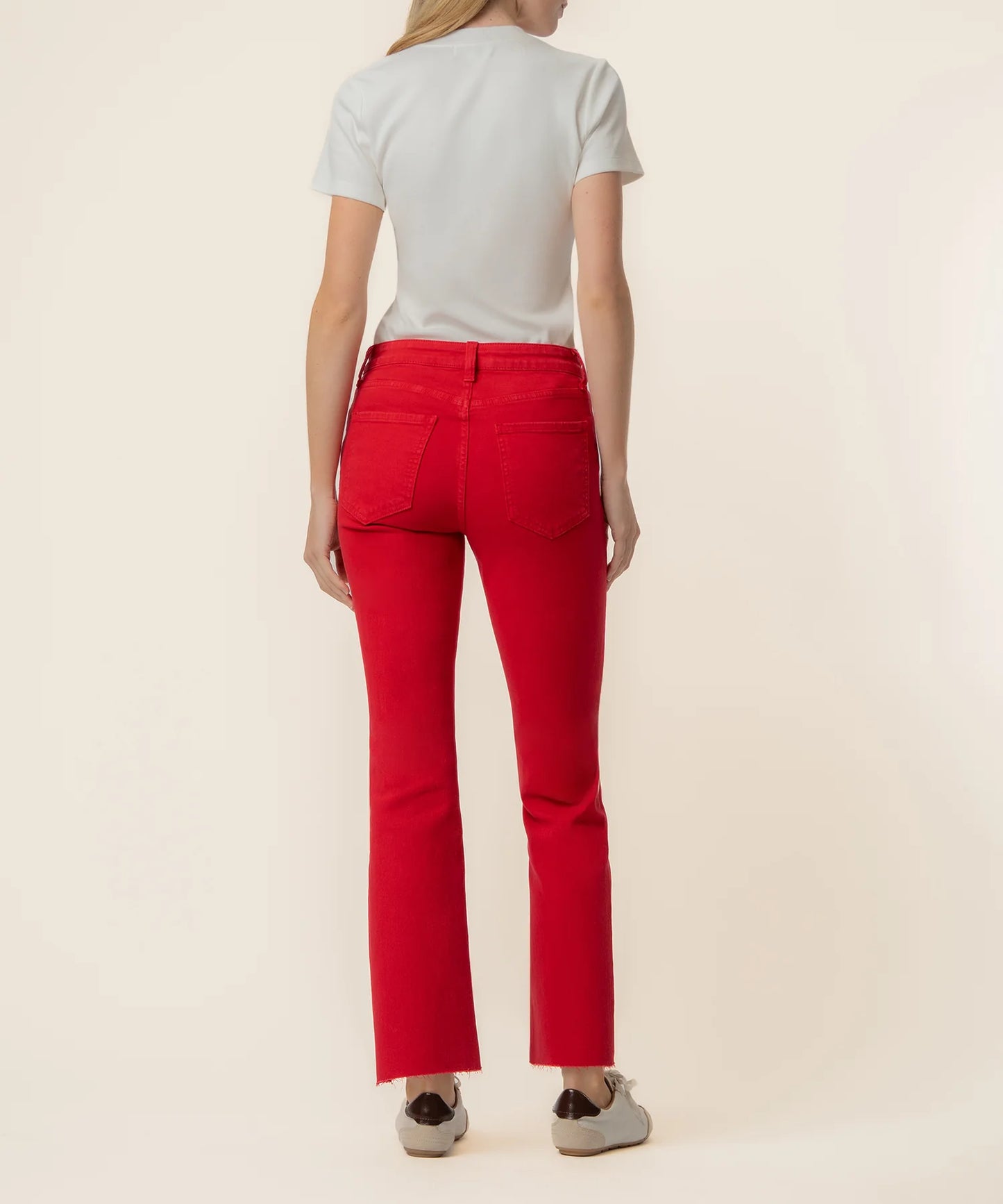 KUT Kelsey High Rise Ankle Flare w/ Raw Hem - Ruby Red