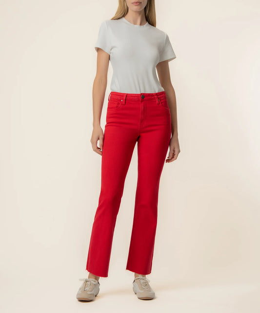 KUT Kelsey High Rise Ankle Flare w/ Raw Hem - Ruby Red