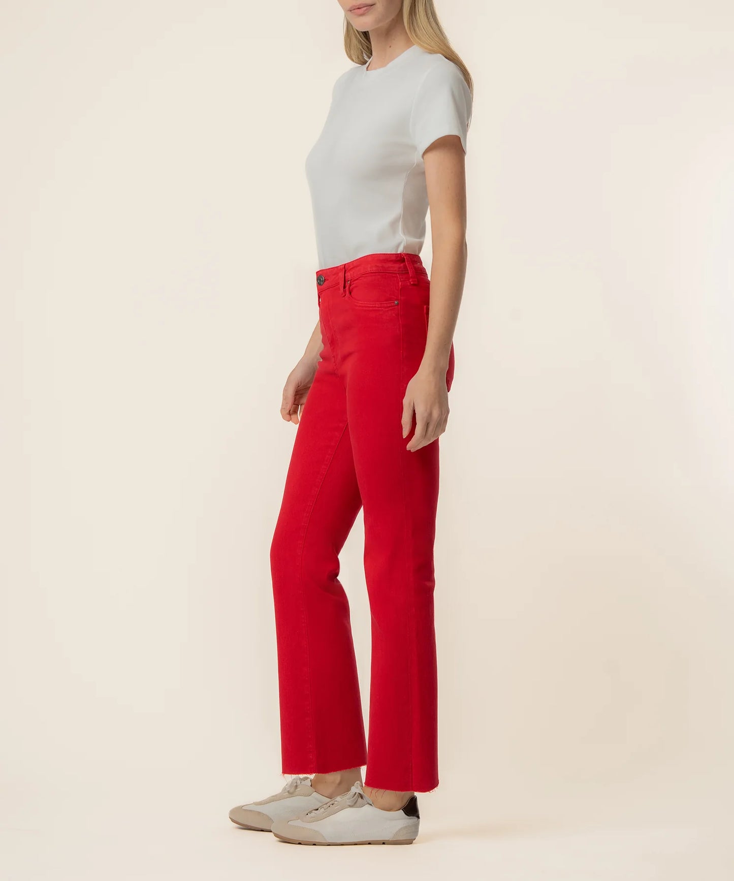 KUT Kelsey High Rise Ankle Flare w/ Raw Hem - Ruby Red