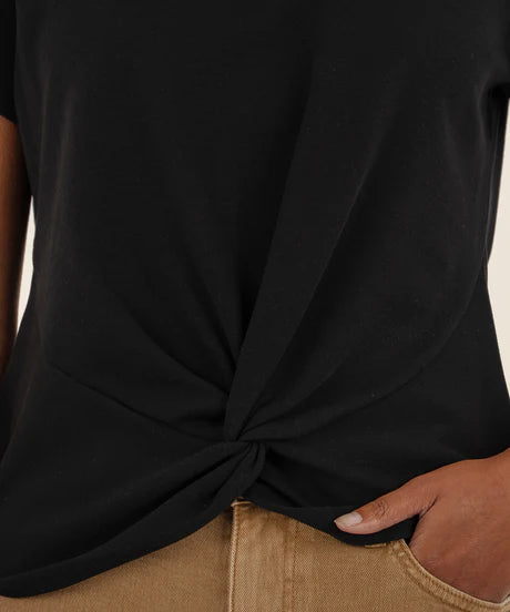 KUT Avi Twist Hem Crew Neck Top - Black