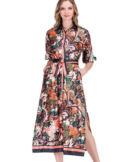 Jade Maxi Shirt Dress - Autumn Print