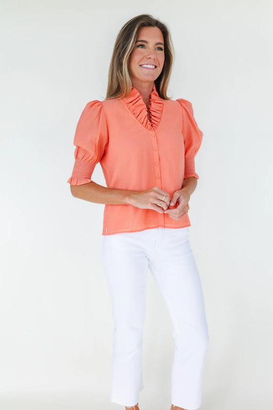 Mary George Harper Top- Coral