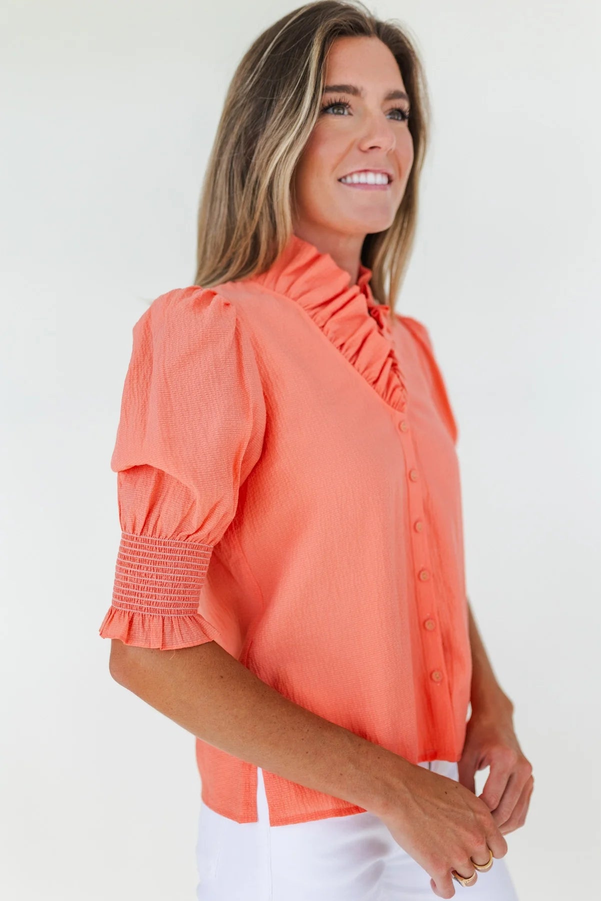 Mary George Harper Top- Coral