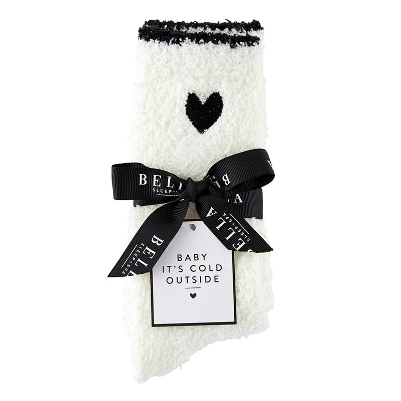 EAB Favorites Ivory Black Trim/Black Heart Cozy Socks