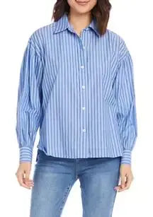 Karen Kane Blue Stripes Button Down