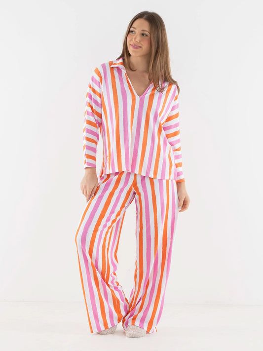 Emily McCarthy Pajama Set - Coral Pink Stripe