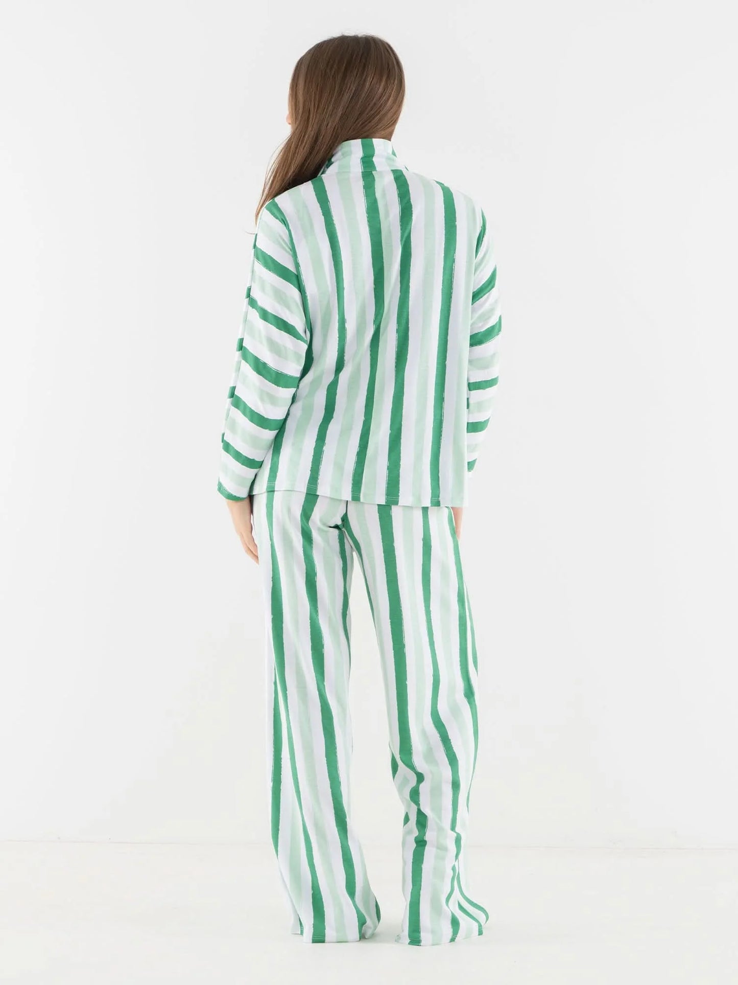 Emily McCarthy Pajama Set - Mist Green Stripe