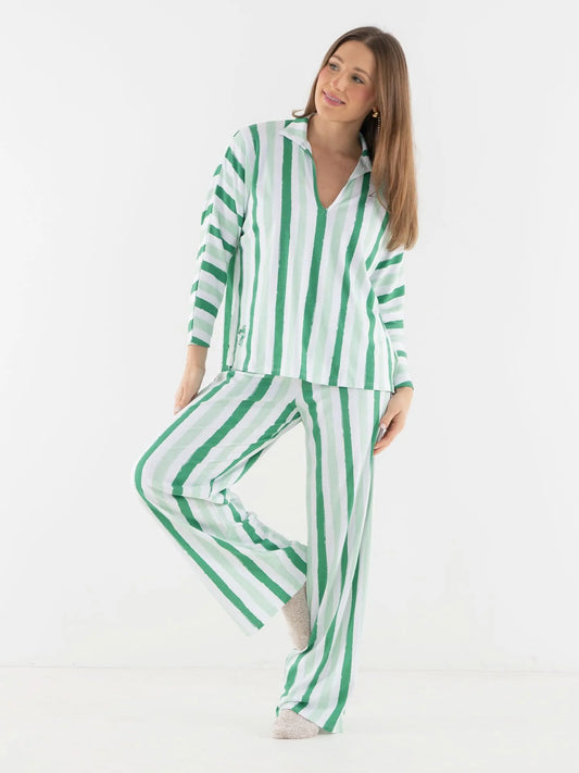 Emily McCarthy Pajama Set - Mist Green Stripe