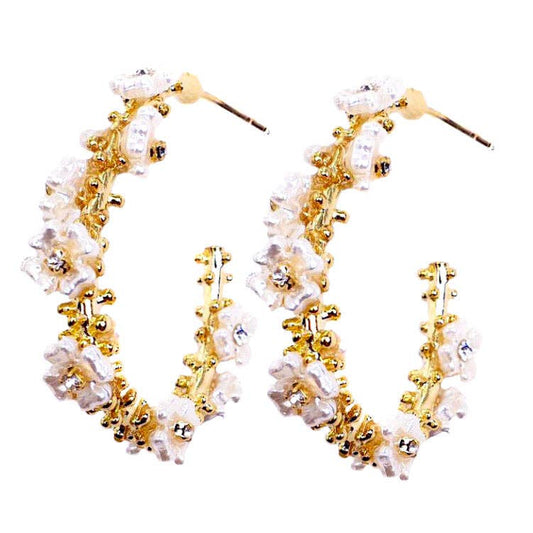 EAB Favorites Pearly Flower Oblong Hoops