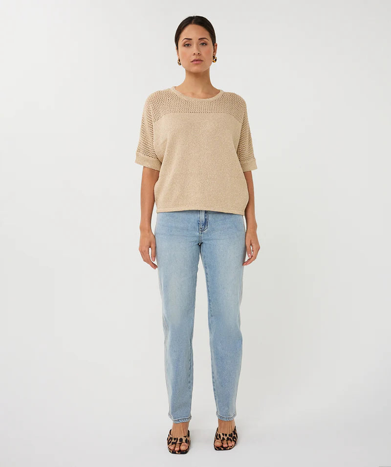 Esqualo Textured Knit Short Sleeve Top – Sand