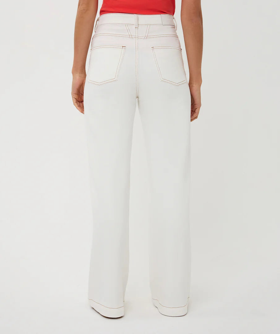 Esqualo Wide Leg Denim Contrast Stitch Pants - White