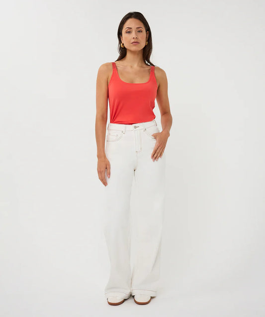 Esqualo Wide Leg Denim Contrast Stitch Pants - White