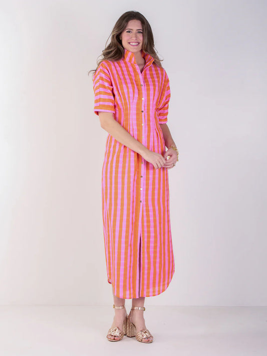 Emily McCarthy Georgia Dress - Coral Pink Stripe