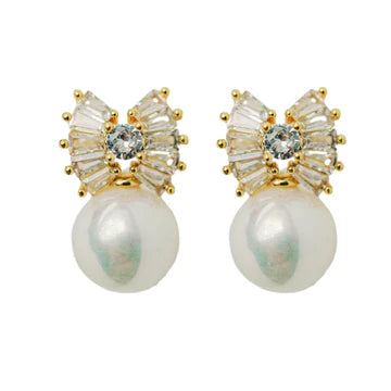 St Armand's Gold Pearl Sparkler Bow Earrings
