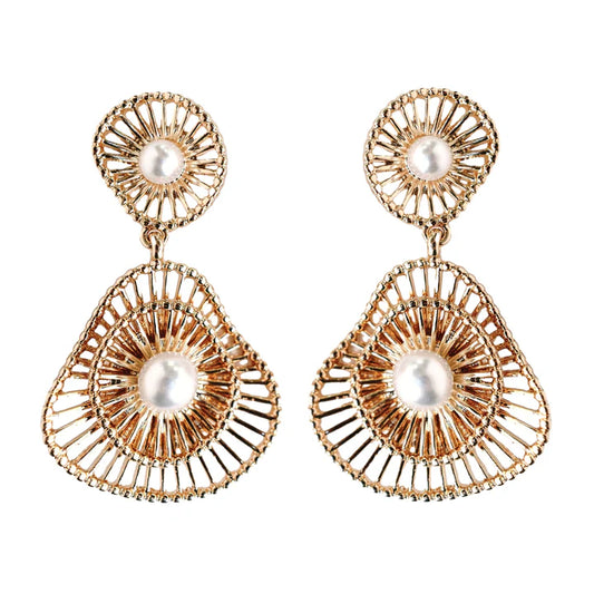 Gold Seaside Pearl Drop Statement Earrings