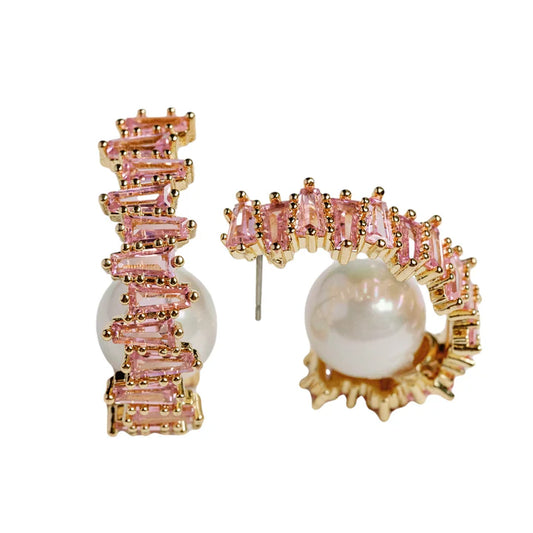 St. Armands Designs Pink Rhinestone and Pearl Statement Hoop Earrings