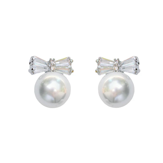St. Armands Diamond Bow Mini Pearl Stud Earrings