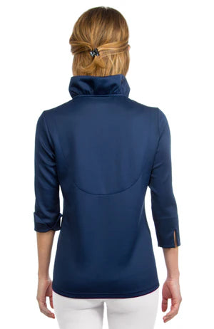 Gretchen Scott Jersey Ruffneck Top - Solid Navy