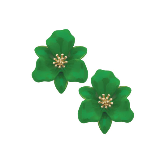 Valentina Enamel Flower Statement Earrings - Neon Green