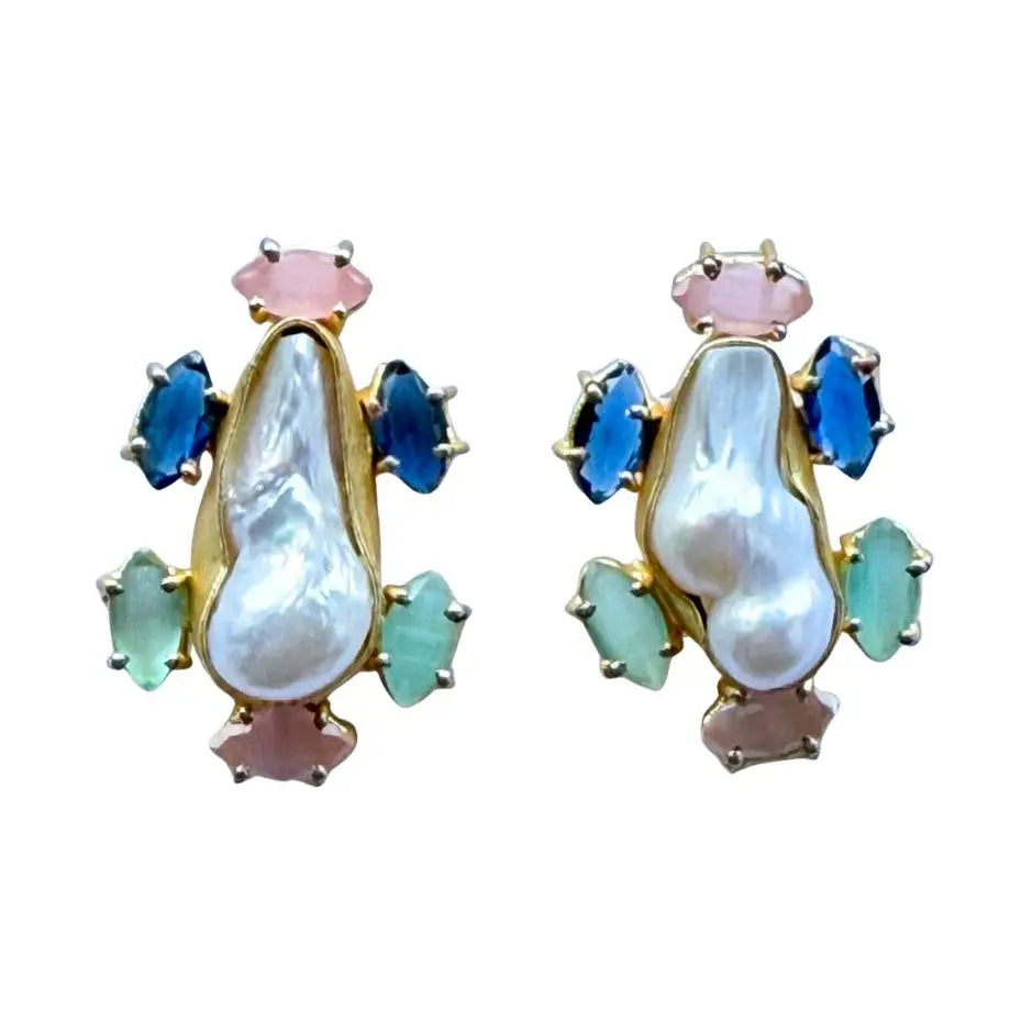 Pearl & Gemstone Stud Earrings