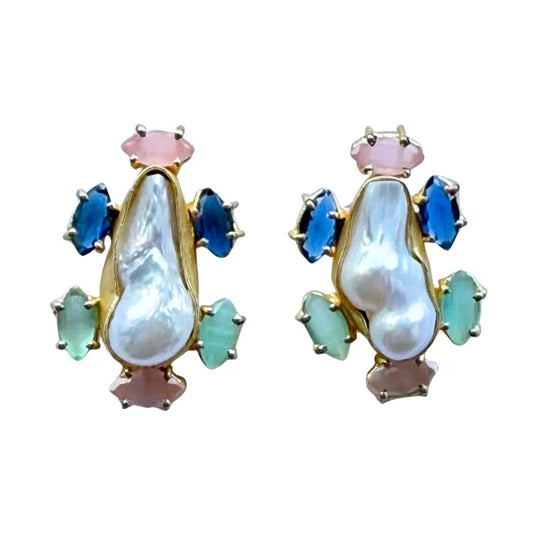 Pearl & Gemstone Stud Earrings