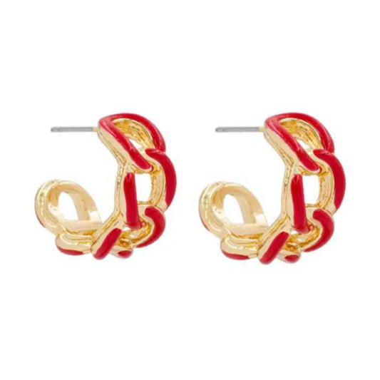 Red & Gold Acrylic Link Hoop Earrings