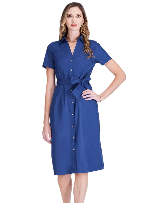 Jade Navy Pocket Midi Shirtdress