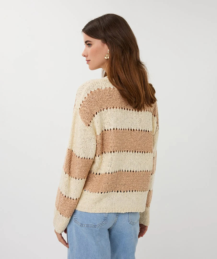 Esqualo Striped Open Knit Sweater - Ecru