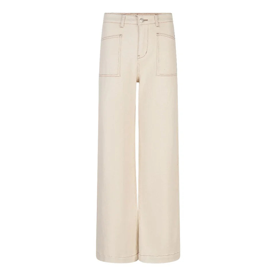 Esqualo Wide Leg Twill Pants - Beige