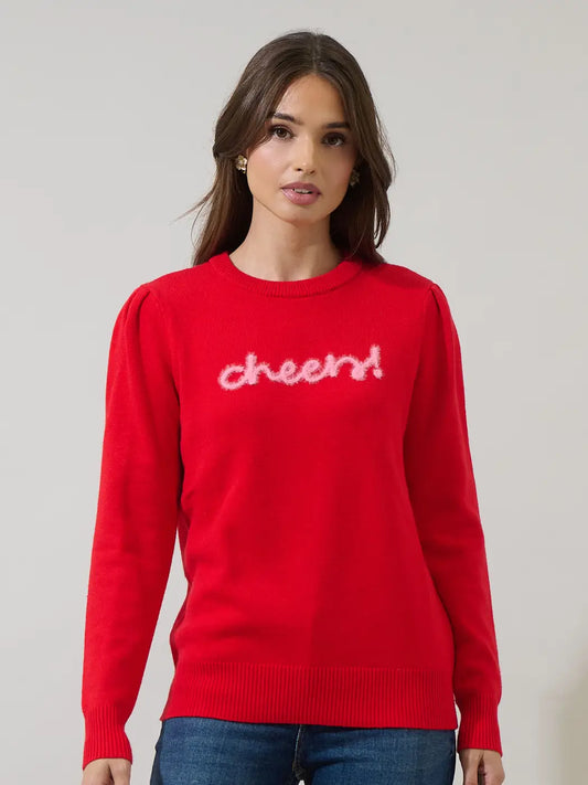 Courtney Cheers Pleated Sweater - Red & Pink
