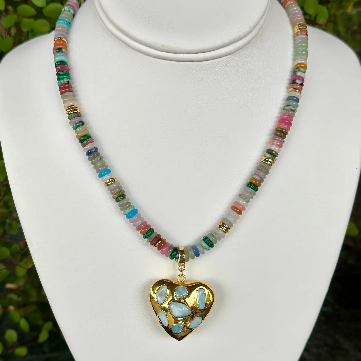 Multi-Beaded & Heart Pendant Necklace