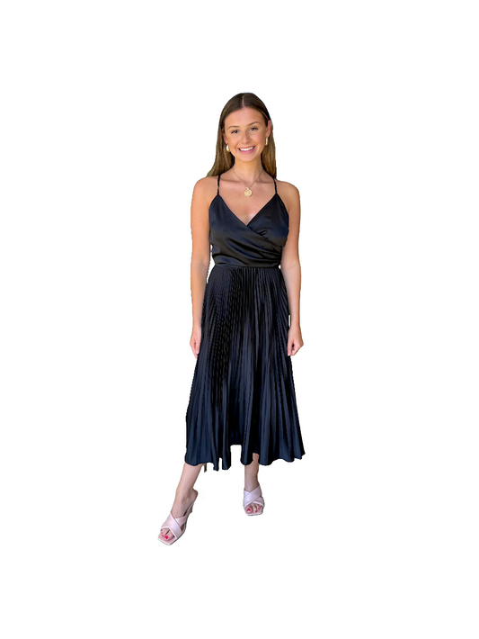 Flying Tomato Satin Pleated Midi Dress