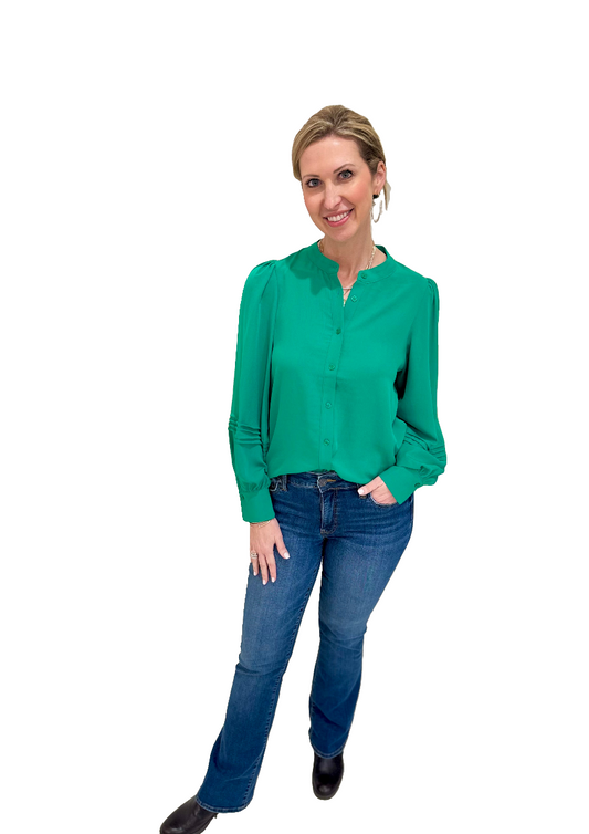 Jade Green Pleated Sleeve Blouse
