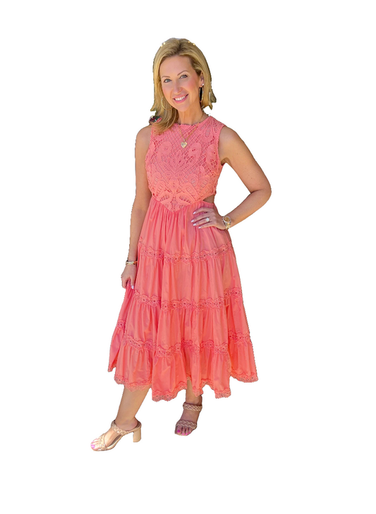 EAB Favorites Coral Cutout A-Line Midi Dress