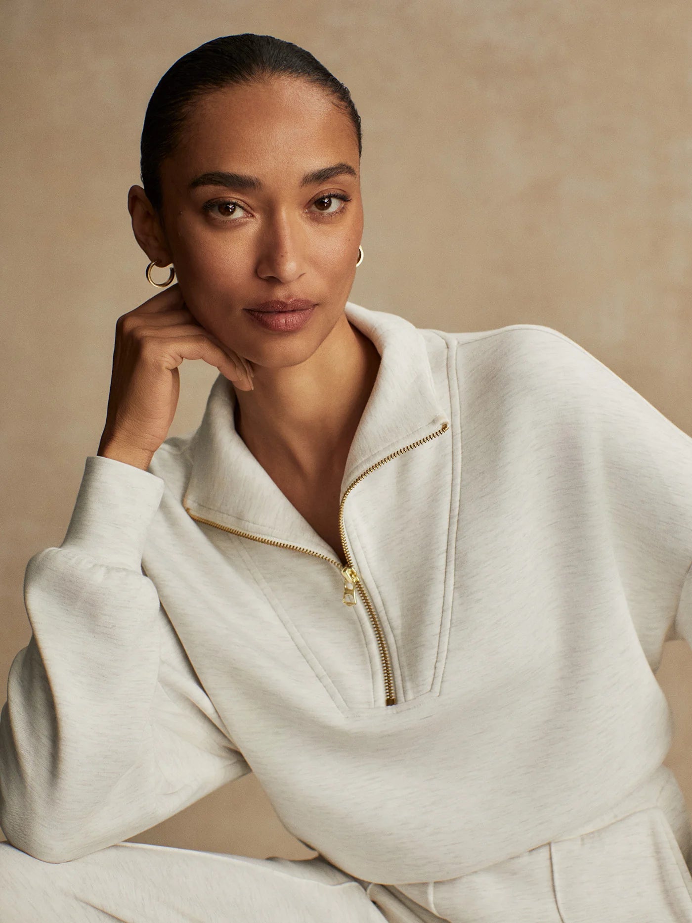 Varley Hawley Half Zip Sweat - Ivory Marl