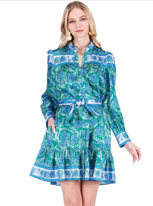 Joy Joy Buttons Flounced Dress - Bluebell Bloom