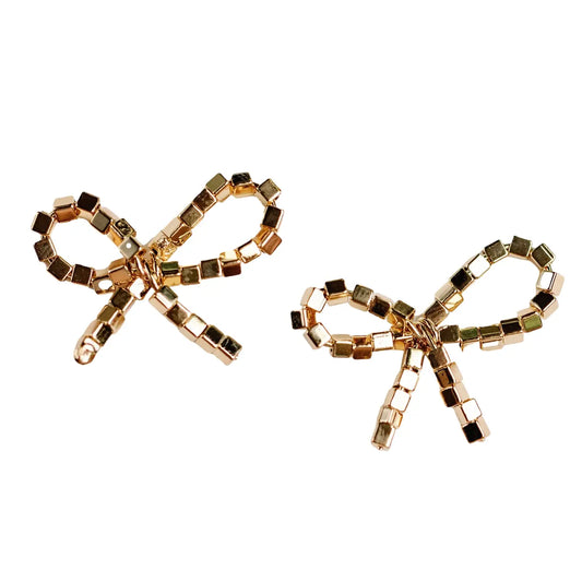 St Armand's Mini Gold Beaded Bow Holiday Statement Earrings
