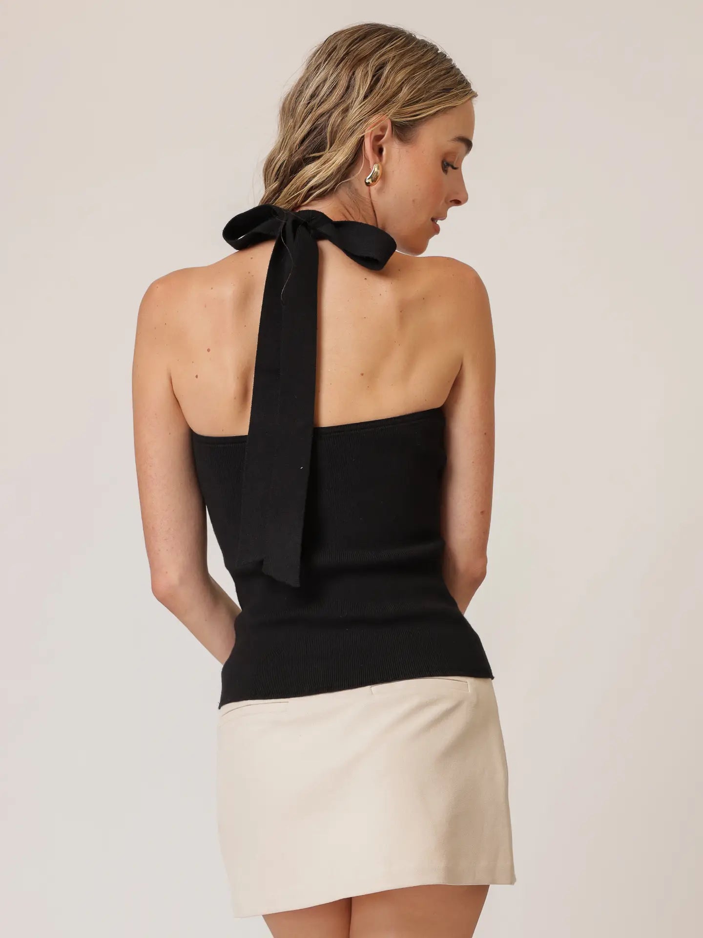 Tanner Halter Sweater Top - Black