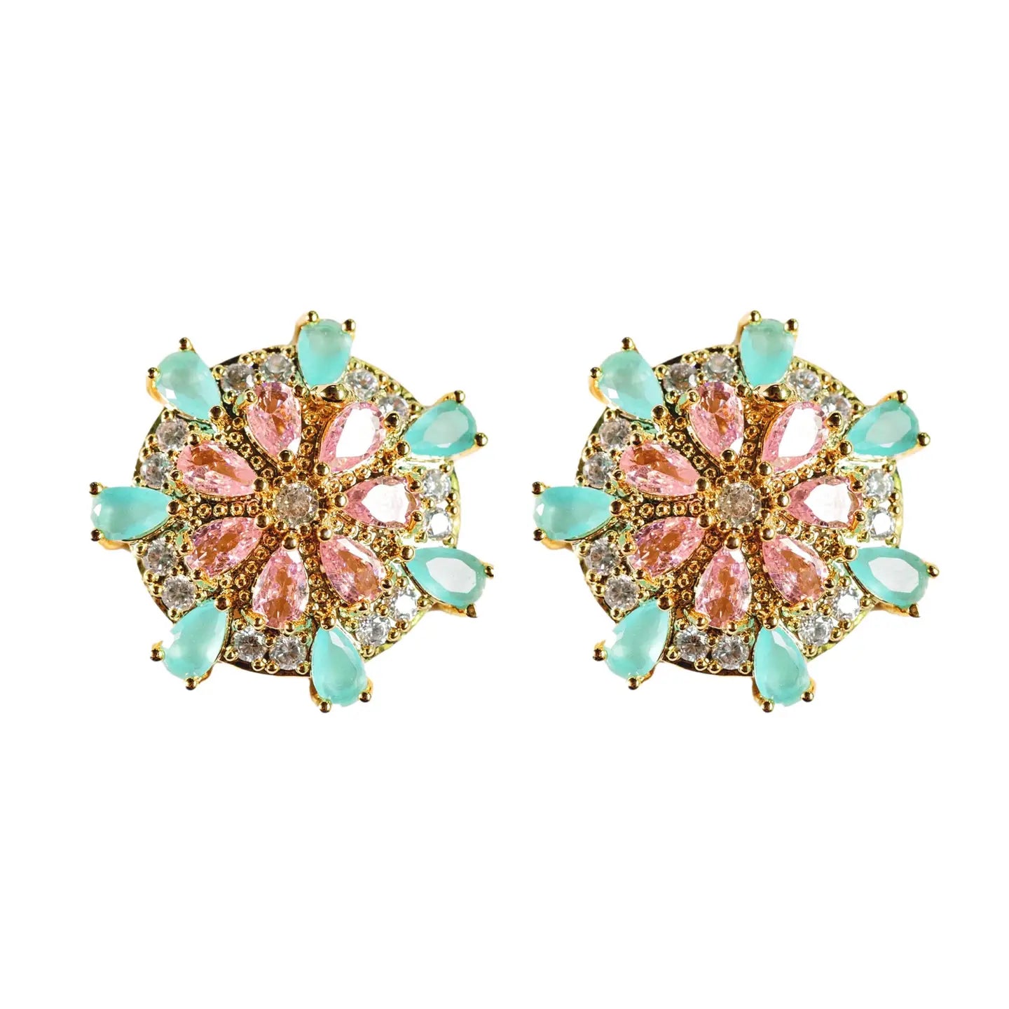 St Armands Pink & Turquoise Sand Dollar Stud Earrings