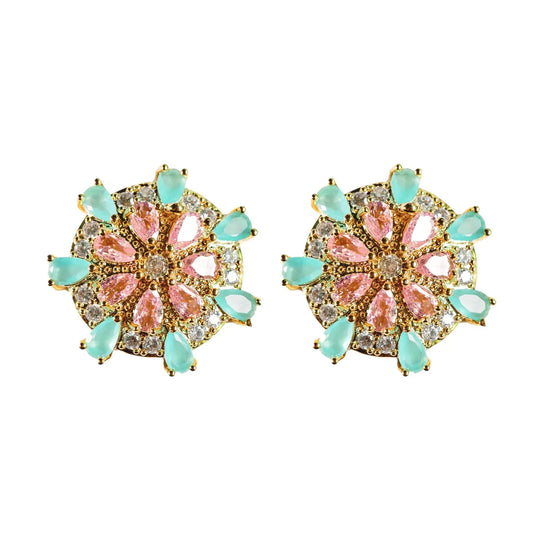 St Armands Pink & Turquoise Sand Dollar Stud Earrings