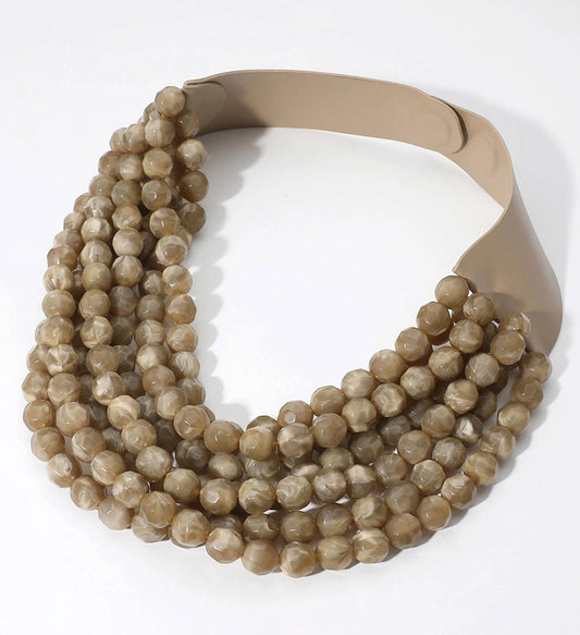 Chunky Beaded Layer Necklace - Brown
