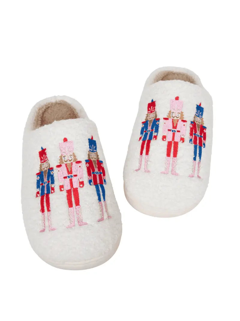 Nutcracker Christmas Sherpa Slippers - White