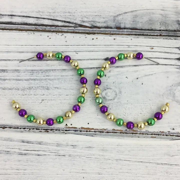 Mardi Gras Metallic Ball Hoop Earrings