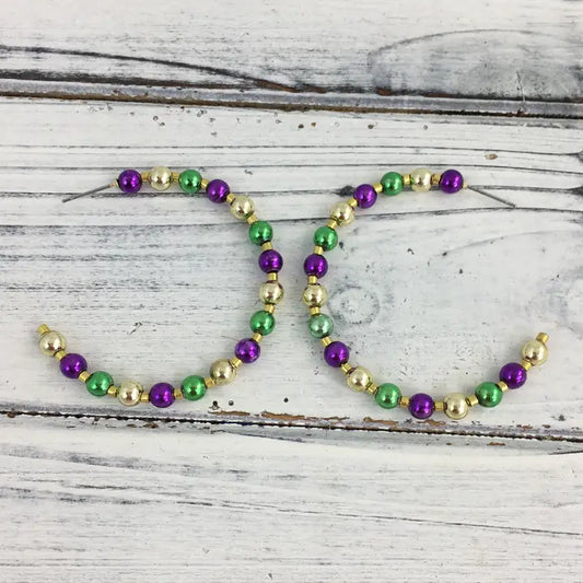 Mardi Gras Metallic Ball Hoop Earrings