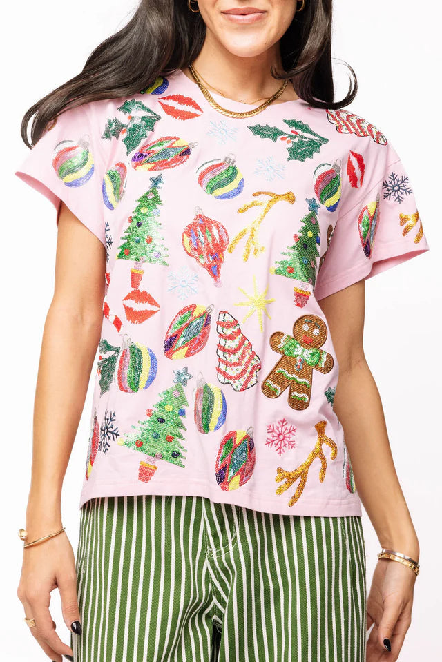 Queen of Sparkles Pink Christmas Tee