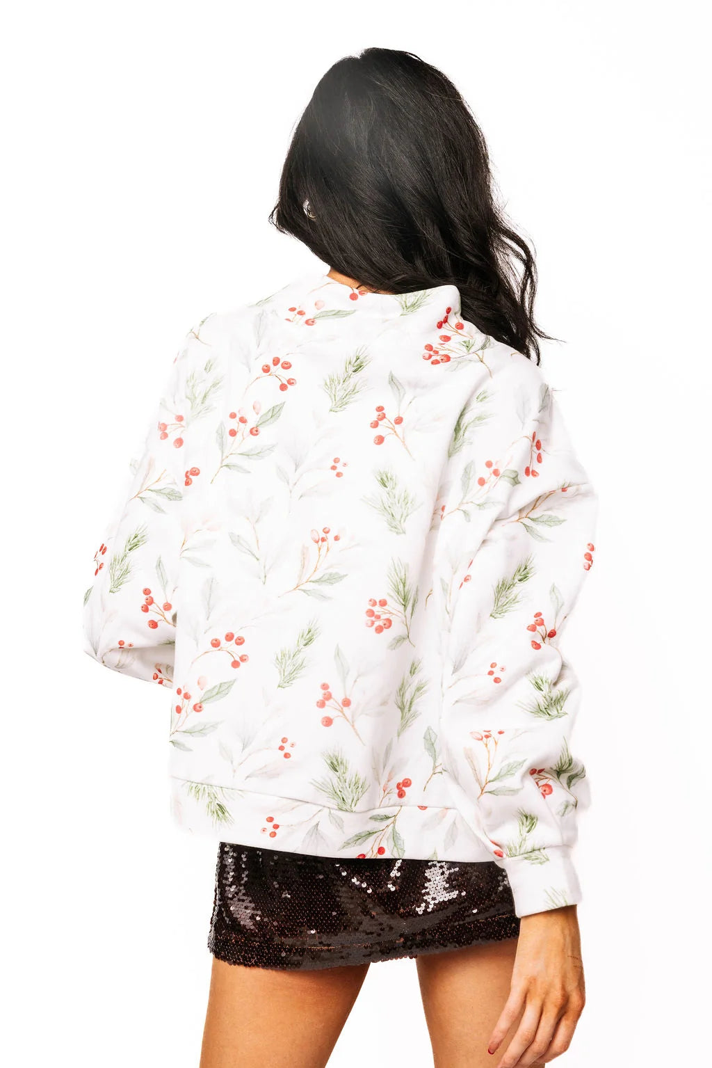 Queen of Sparkles Holly Print "Jolly" Mockneck Sweatshirt